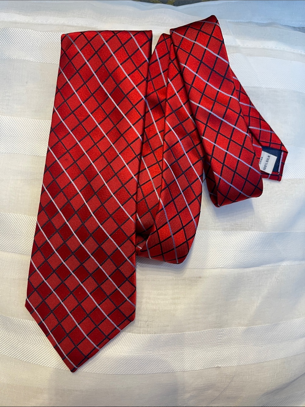 Izod Red Plaid Men's Tie with Black & White Windowpane